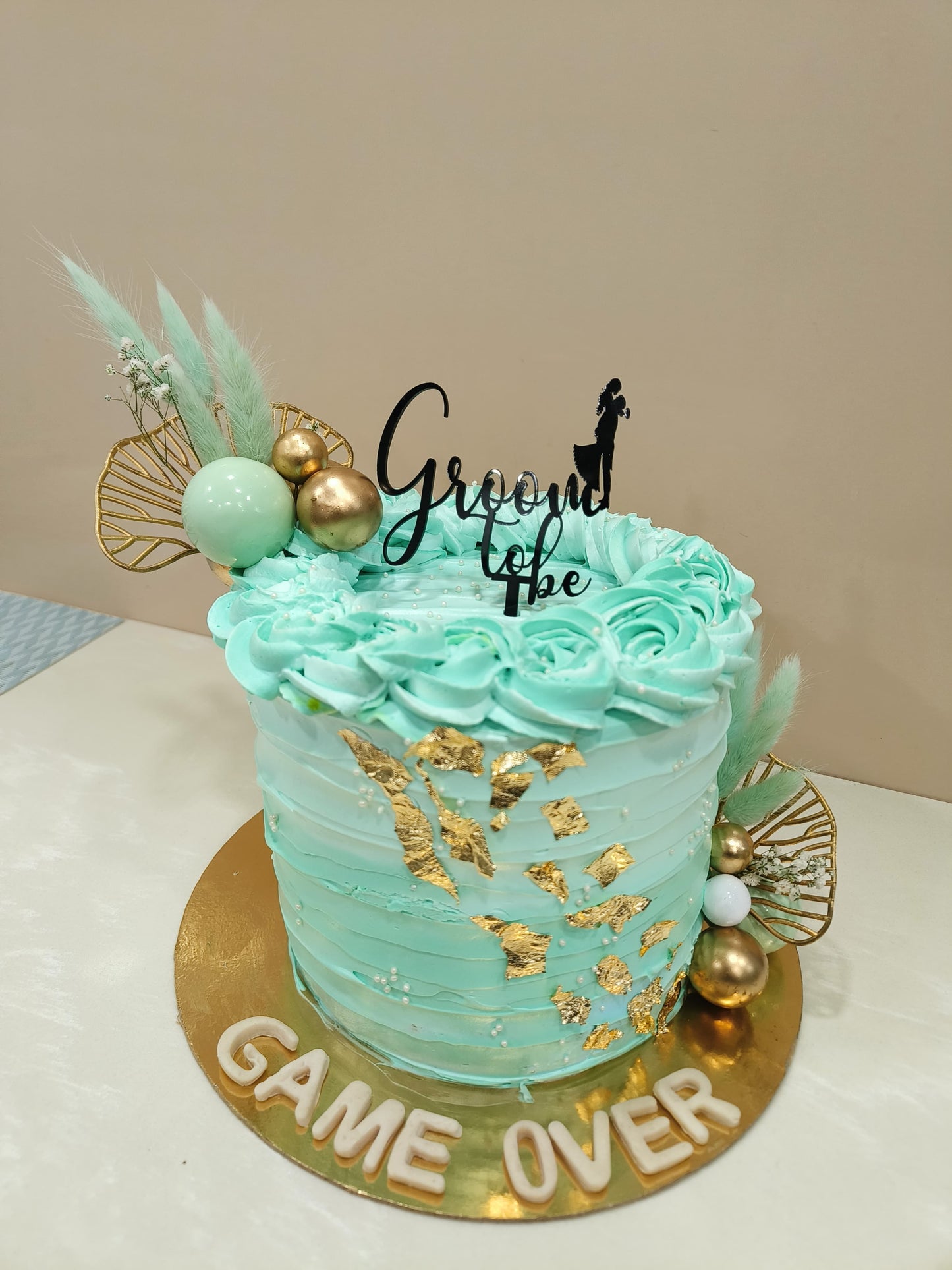 Elegant Mint Green Groom-to-Be Cake